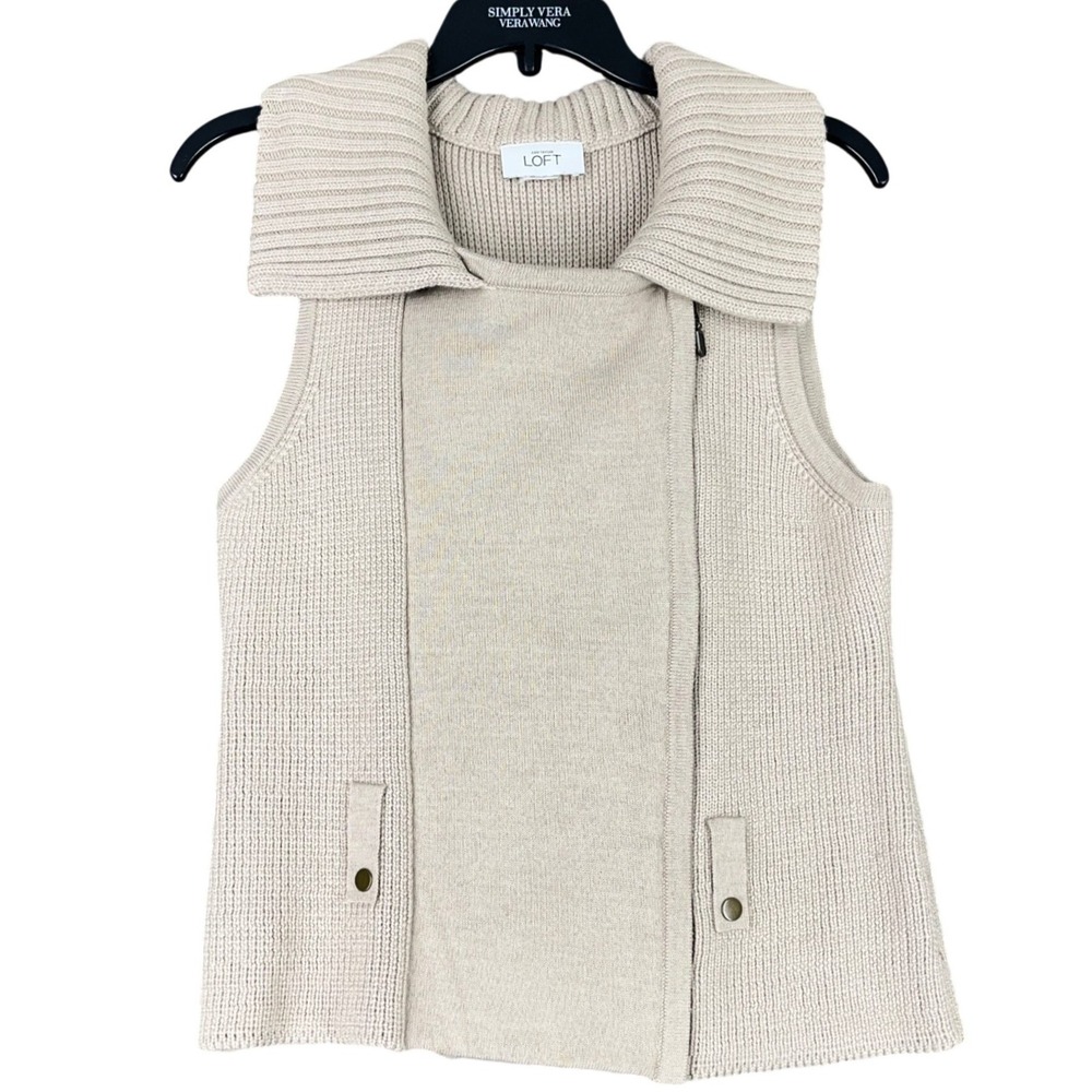 Ann Taylor Loft Merino Wool Blend‎ Knit Moto Vests Sleeveless Sweater S Womens